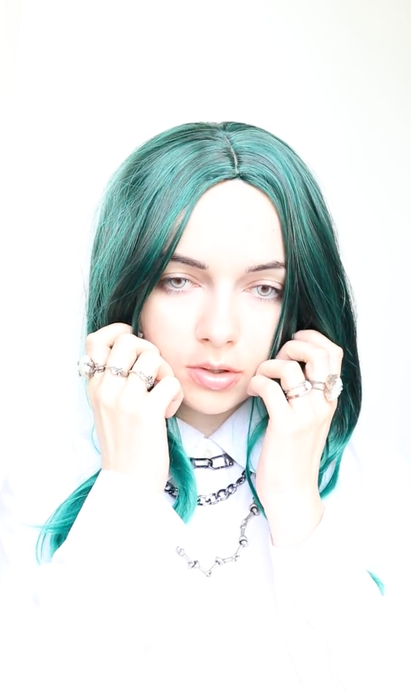 Bad Guy green blue short synthetic wig, funny cosplay, short wigs women