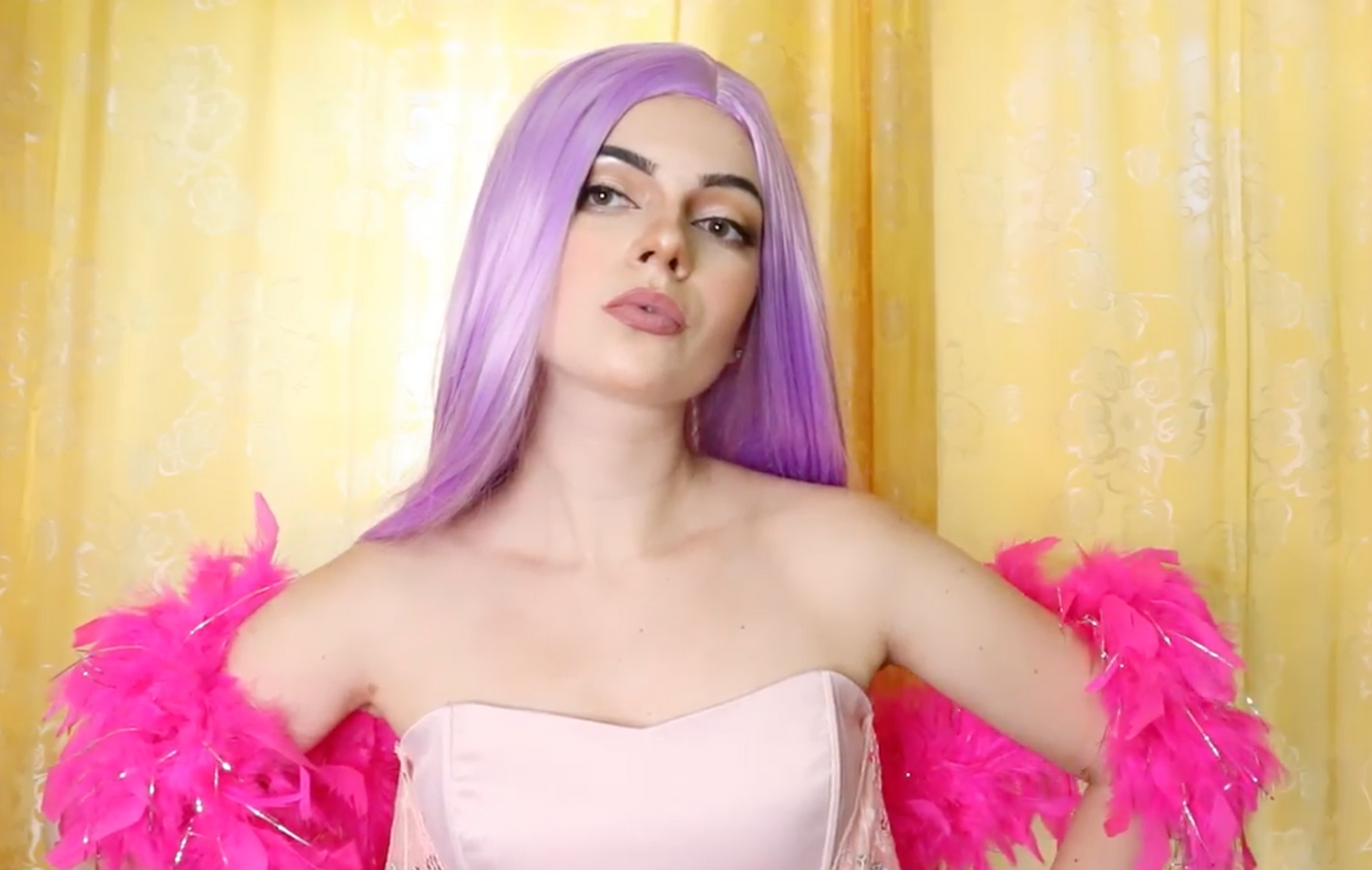 Fashion lilac purple long straight wig, women haircare, long wig with cap