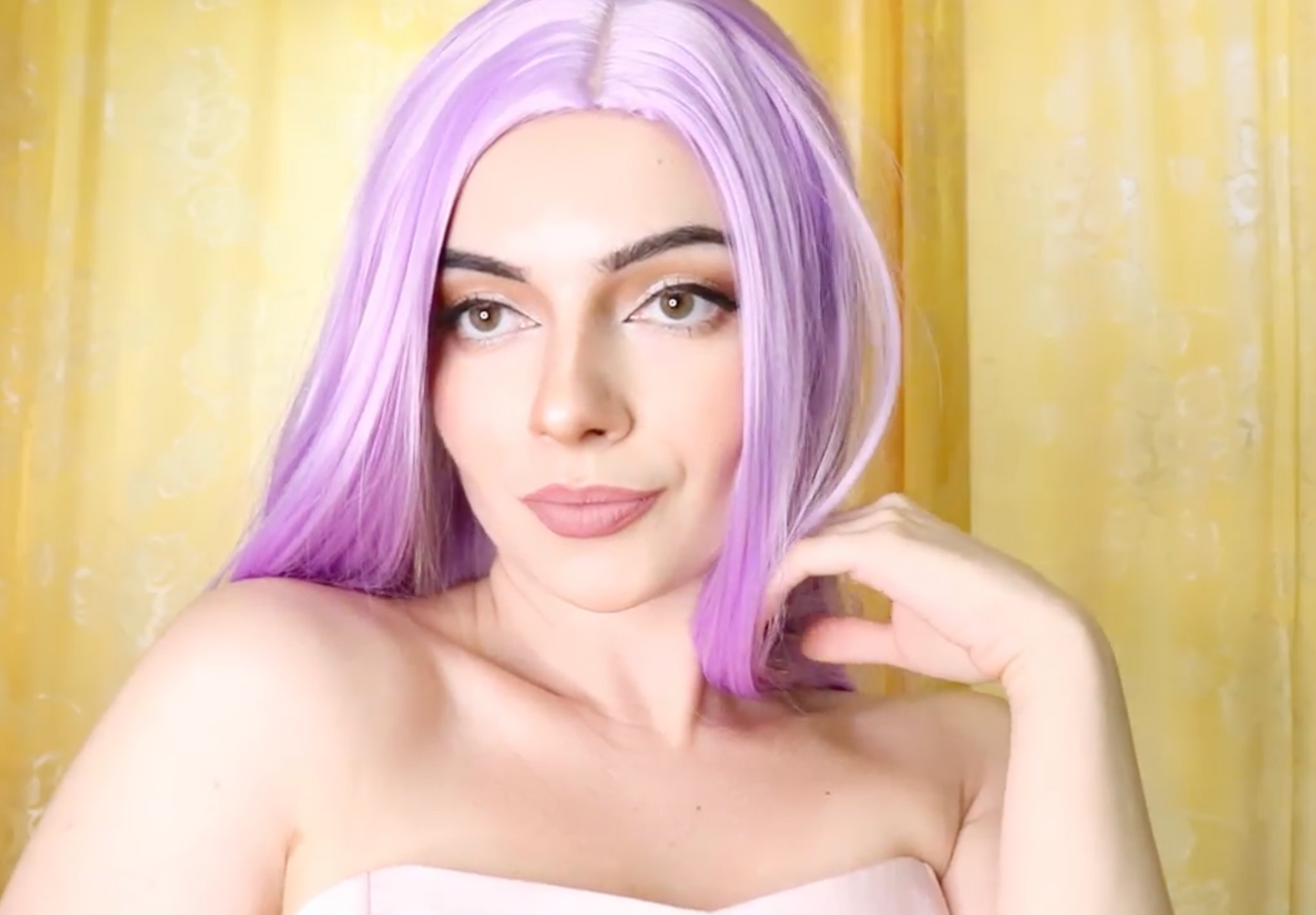Fashion lilac purple long straight wig, women haircare, long wig with cap