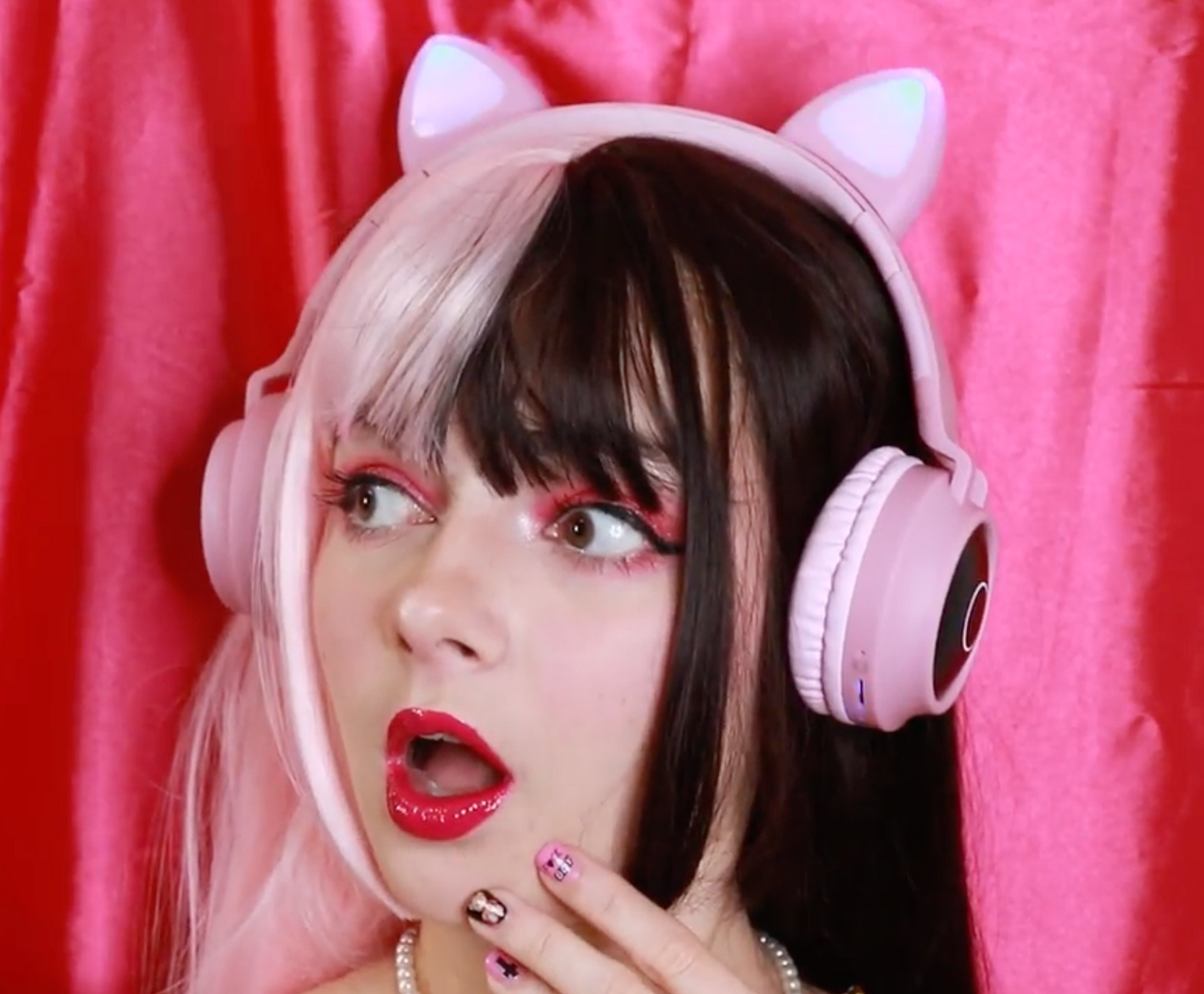 Black Pink E-girl Split long wig, women wig with cap, fashion hair, split hair wig
