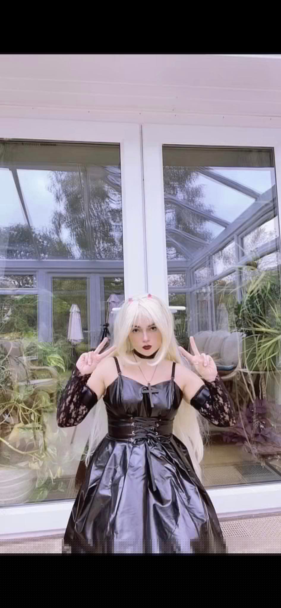 Goth girl Punk Rock Anime lace black mini dress with accessories, female fashion cosplay