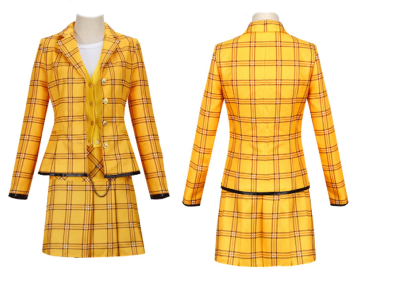 Custom made Clueless Cher Horowitz Complete Cosplay , blazer,Coat Top Vest Short Skirt Suit, yellow plaid costume