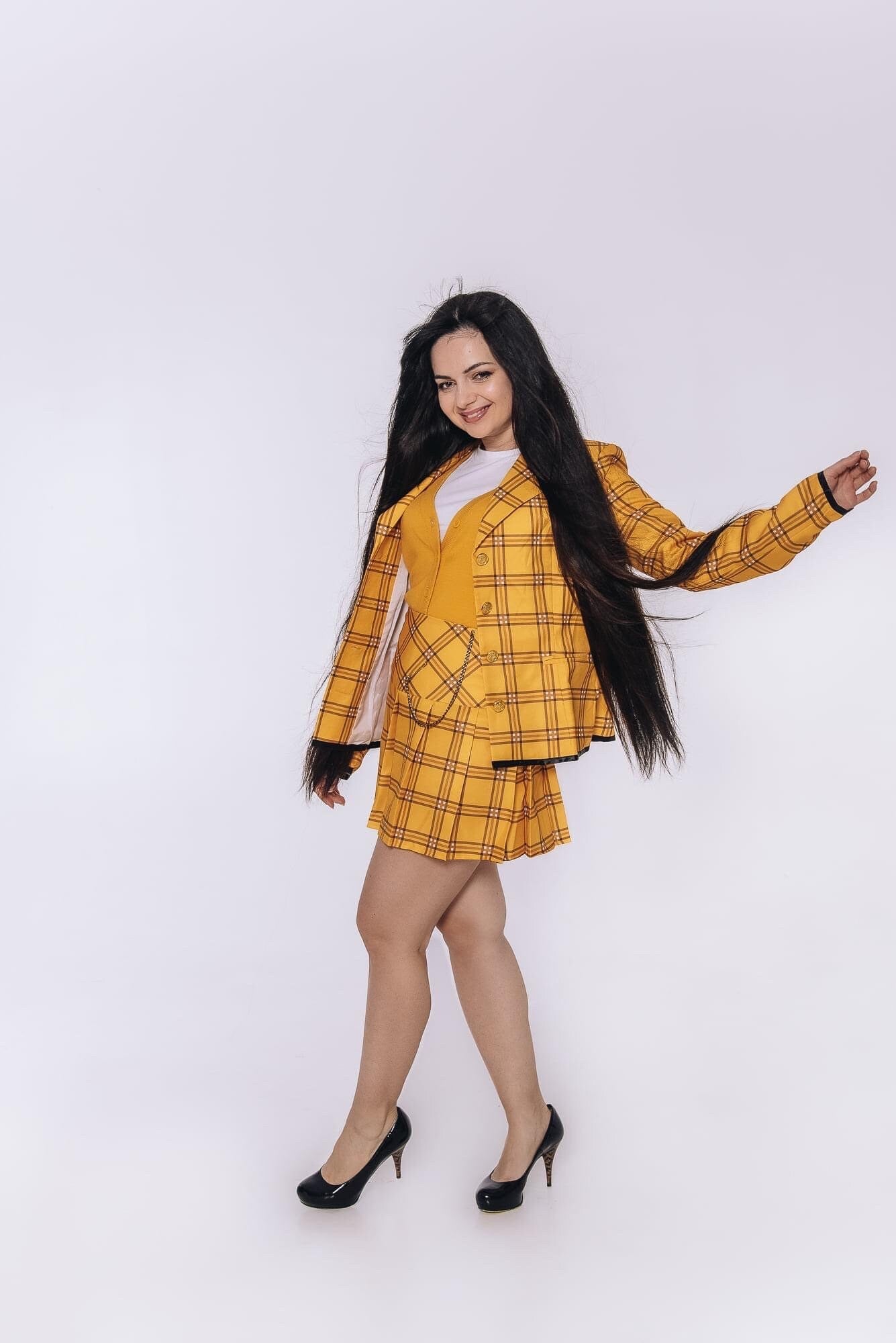 Custom made Clueless Cher Horowitz Complete Cosplay , blazer,Coat Top Vest Short Skirt Suit, yellow plaid costume