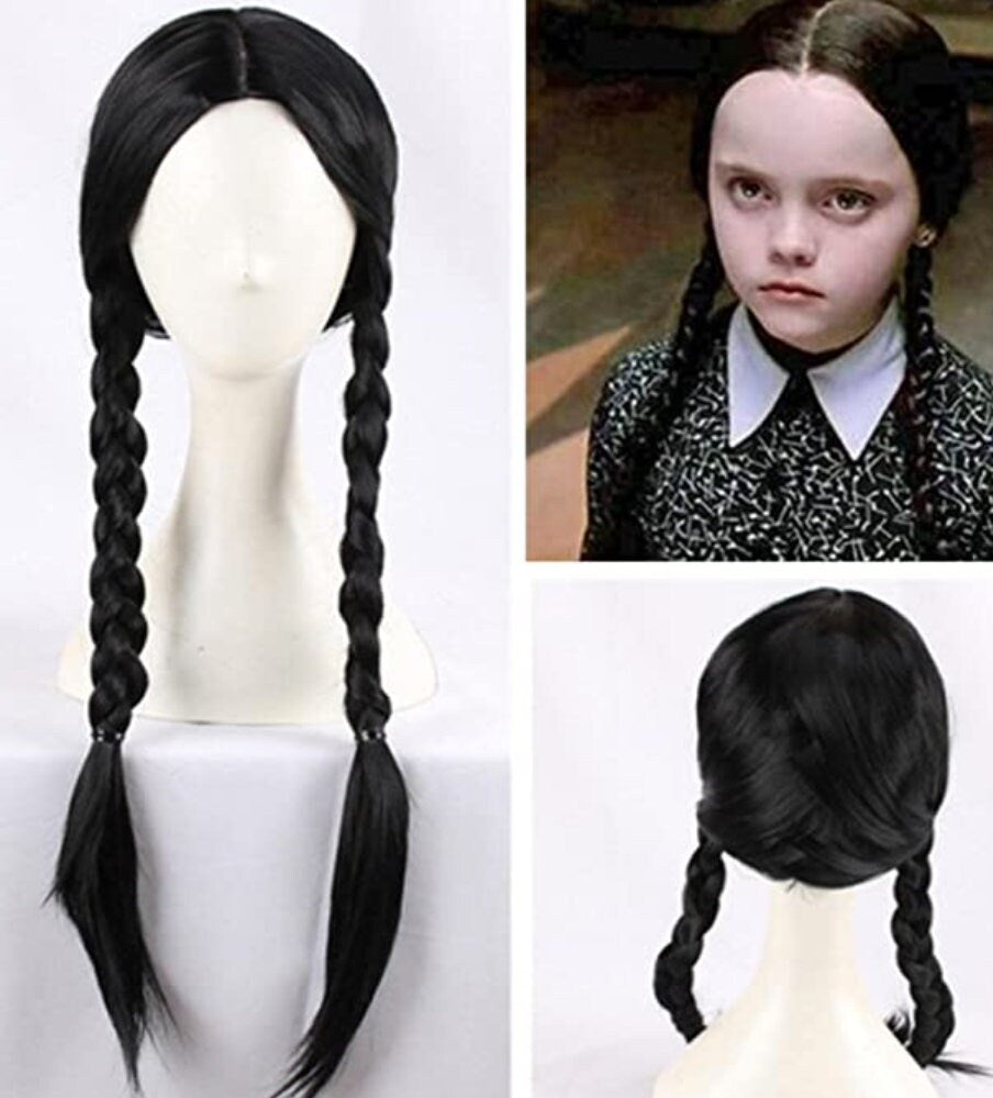 Custom made Wednesday Addams costume dress Wig TV Women Jenna Ortega Black Dress Outfits Cosplay Costume Halloween Carnival Party Suit