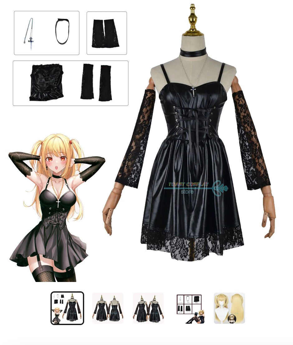 Goth girl Punk Rock Anime lace black mini dress with accessories, female fashion cosplay