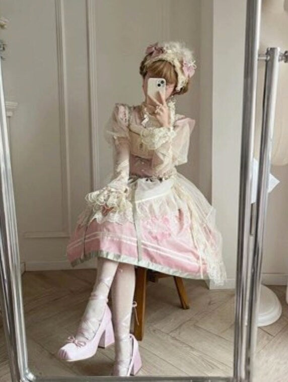 Chunky Heels Lolita balletcore,cottagecore Pumps Shoes Spring Summer French Style Elegance Women Pumps Lace Up Ballet Style Shoes