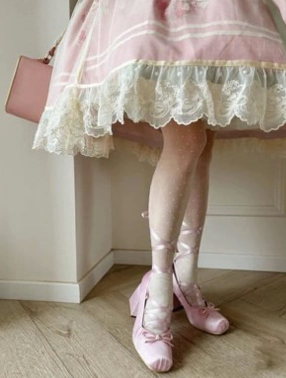 Chunky Heels Lolita balletcore,cottagecore Pumps Shoes Spring Summer French Style Elegance Women Pumps Lace Up Ballet Style Shoes