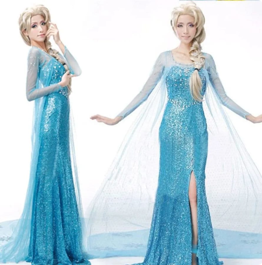 Frozen Elsa Princess Long Dress Sequin Mesh Elsa Costume Adult Snow Queen Costume Party Dress Halloween Carnival Cosplay Costume