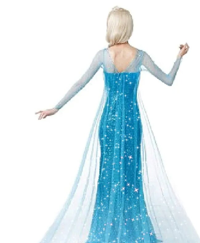 Frozen Elsa Princess Long Dress Sequin Mesh Elsa Costume Adult Snow Queen Costume Party Dress Halloween Carnival Cosplay Costume