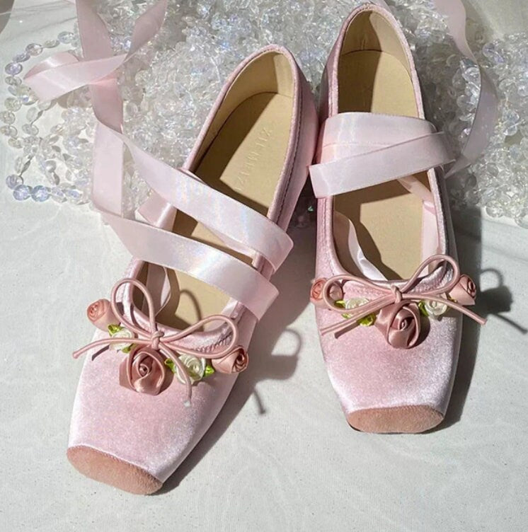 Chunky Heels Lolita balletcore,cottagecore Pumps Shoes Spring Summer French Style Elegance Women Pumps Lace Up Ballet Style Shoes