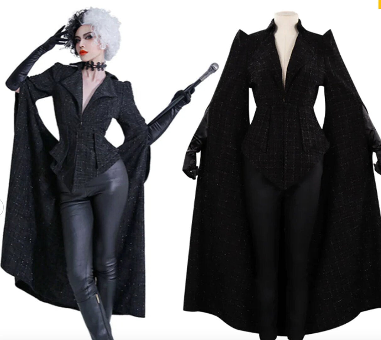 Cruella De Vil custom made costume ,coat ,evening long red dress, fashion movie female cosplay