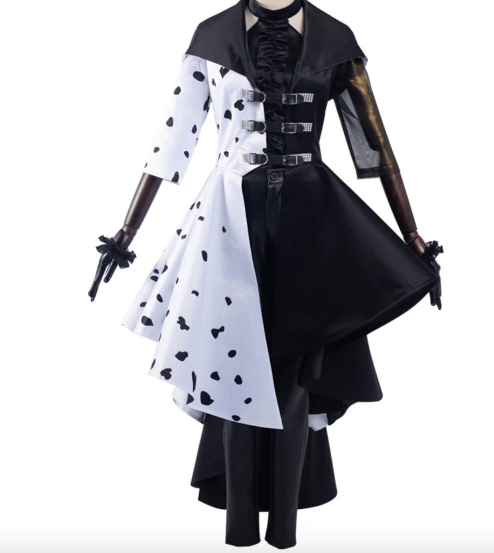 Cruella De Vil custom made costume ,coat ,evening long red dress, fashion movie female cosplay