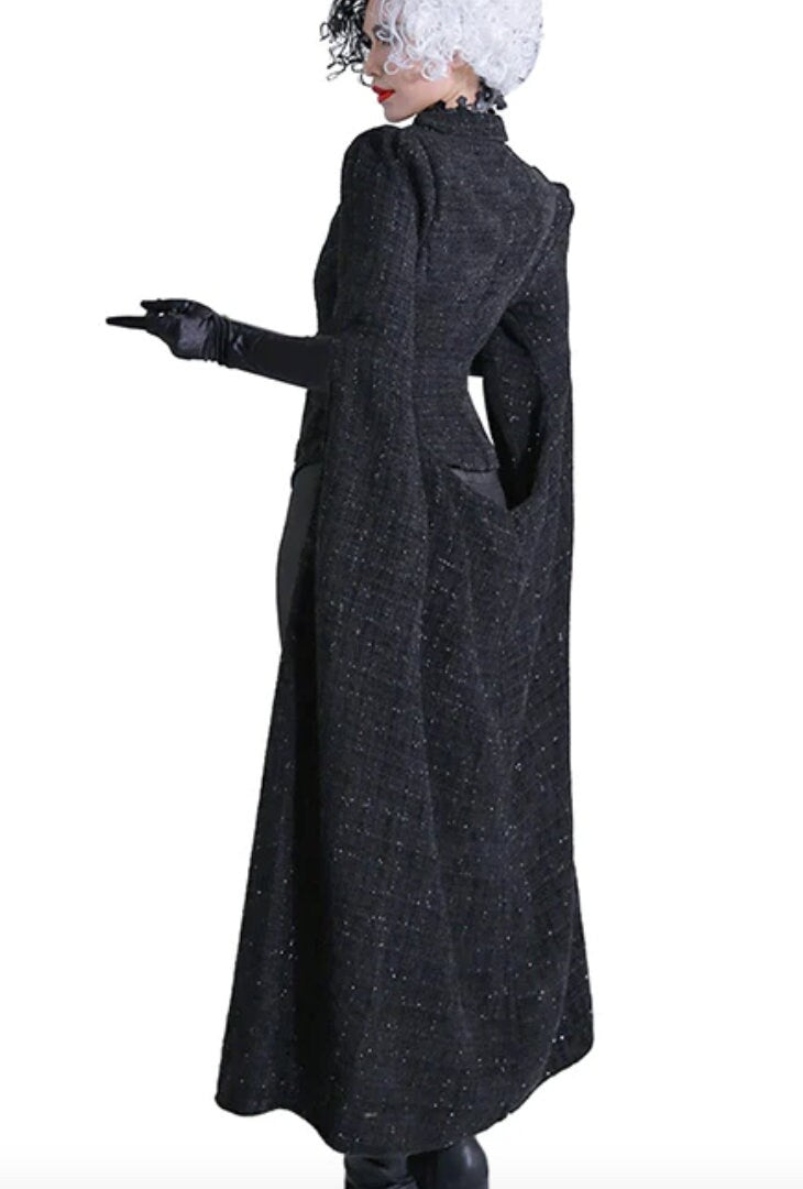 Cruella De Vil custom made costume ,coat ,evening long red dress, fashion movie female cosplay