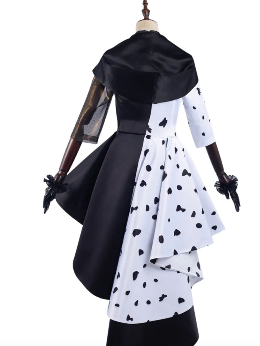 Cruella De Vil custom made costume ,coat ,evening long red dress, fashion movie female cosplay