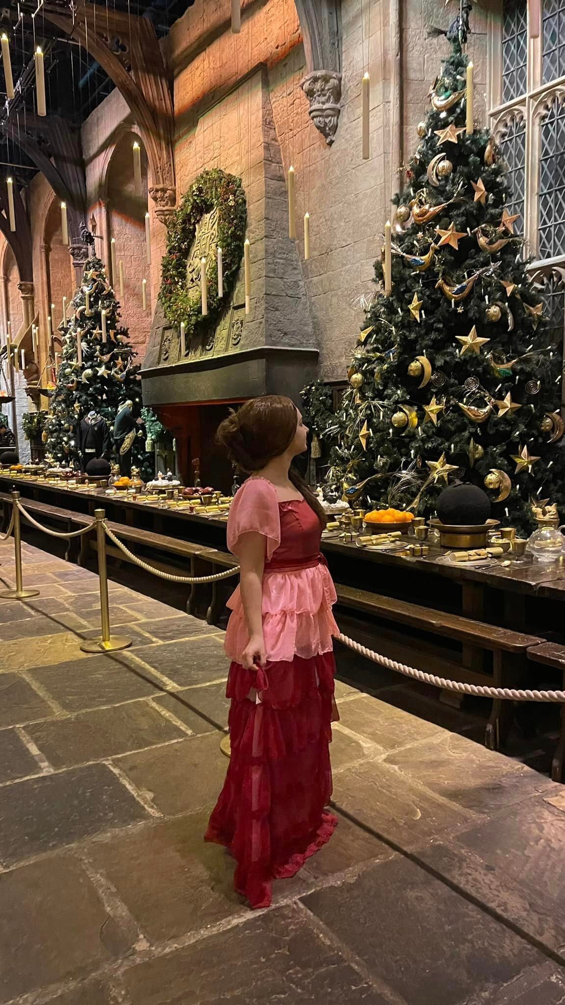 Women Halloween Hermione Granger Yull Ball Pink Gown Dress Cosplay Costume Women Girl Renaissance Performance Clothes