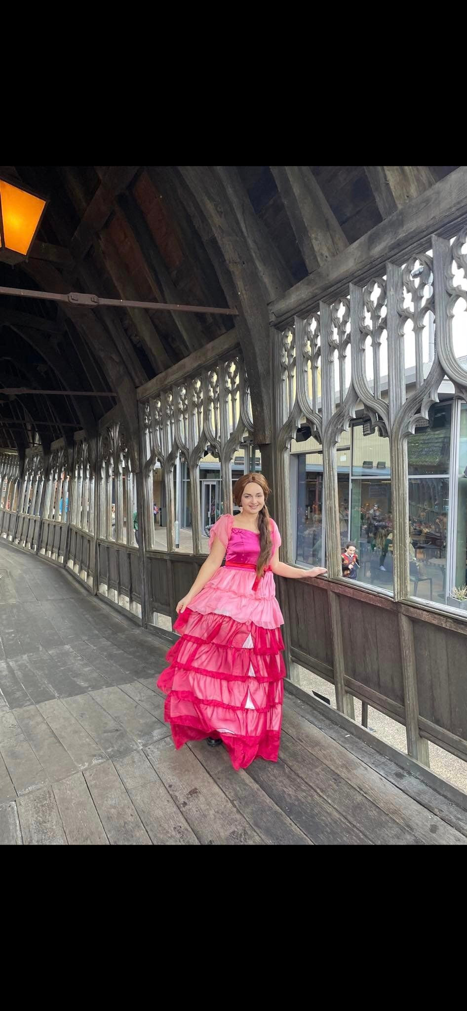 Women Halloween Hermione Granger Yull Ball Pink Gown Dress Cosplay Costume Women Girl Renaissance Performance Clothes