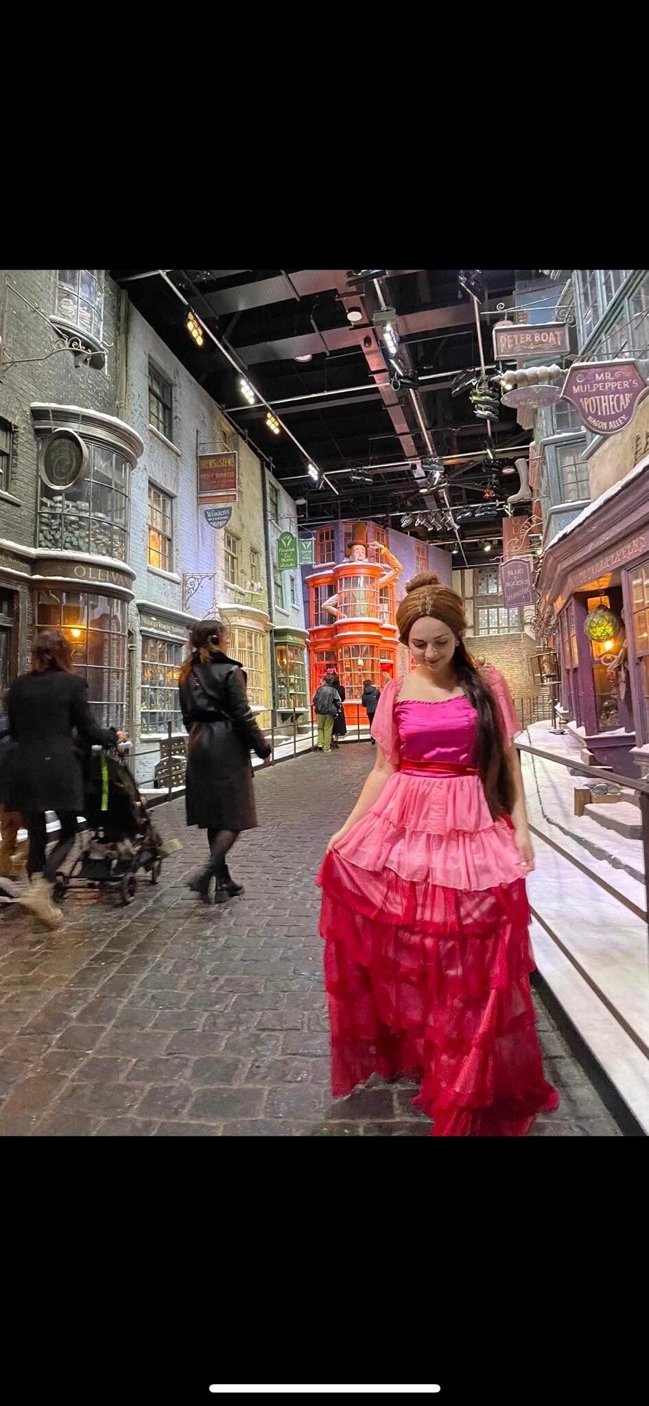 Women Halloween Hermione Granger Yull Ball Pink Gown Dress Cosplay Costume Women Girl Renaissance Performance Clothes