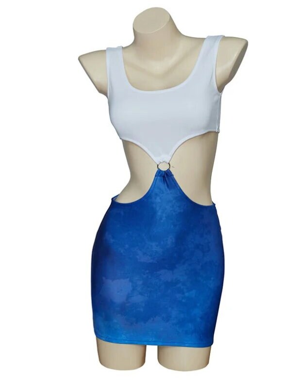 Movie Pretty Woman Julia Roberts Cosplay Vivian Ward Sexy Blue Bare Waist Tie-Dye Cutout Dress
