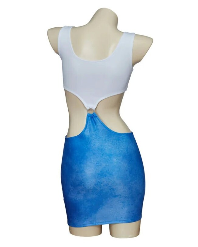 Movie Pretty Woman Julia Roberts Cosplay Vivian Ward Sexy Blue Bare Waist Tie-Dye Cutout Dress