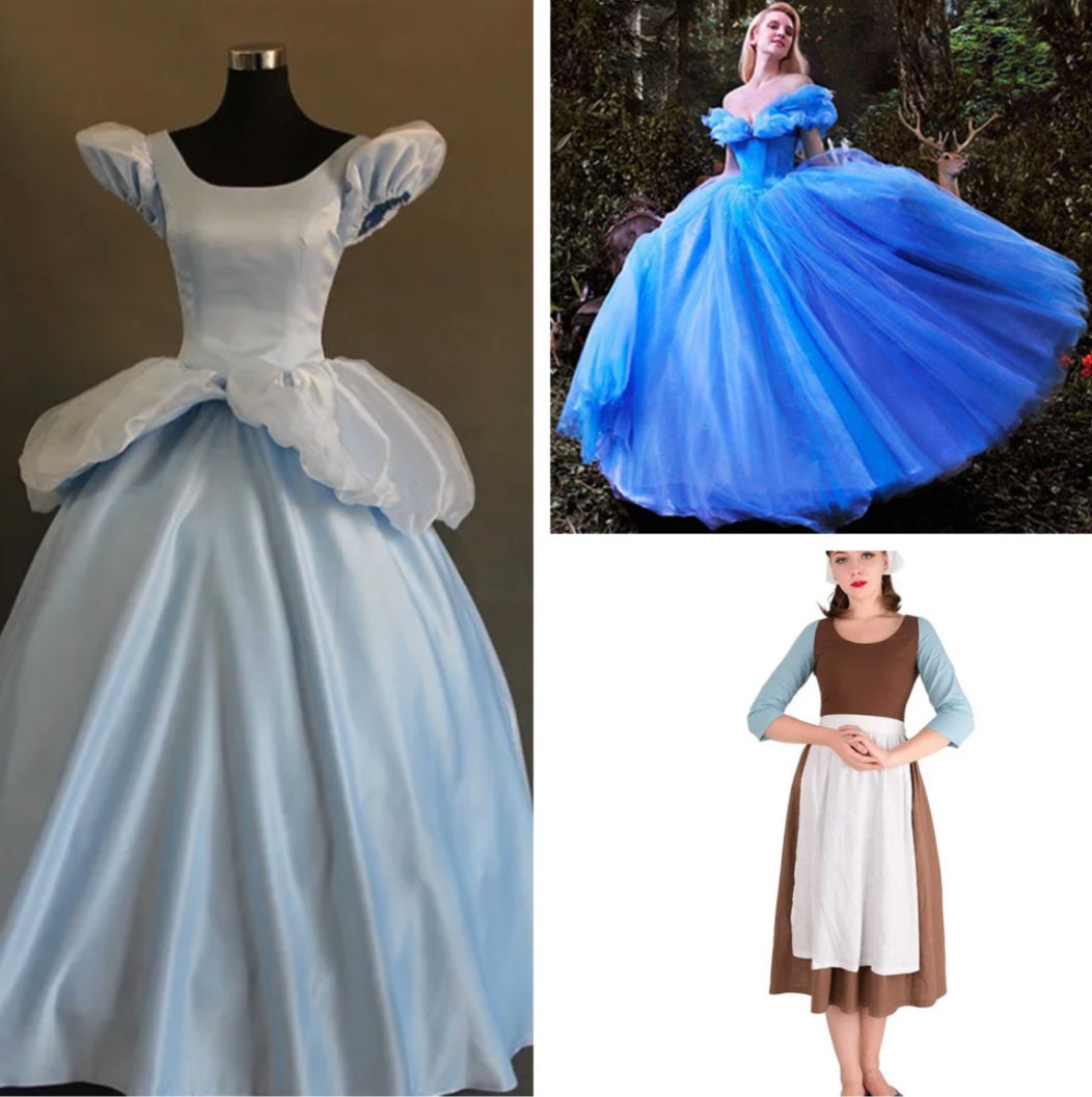 Custom made Disney Princess Movie Cinderella Cosplay Costumes Adult Women Female Cosplay Blue /Brown Dress Halloween Carnival Clothing