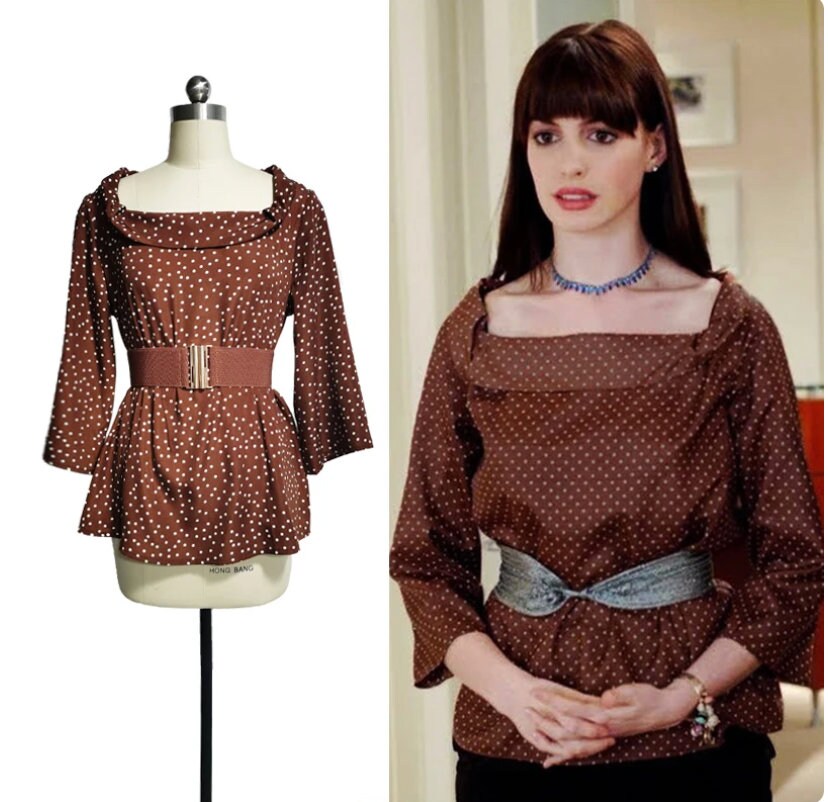 Custom made Devil Movie Wears Cosplay Andrea Sachs Costume Hathaway Women's Green Sleeveless Dress ,brown blouse Halloween Outfit