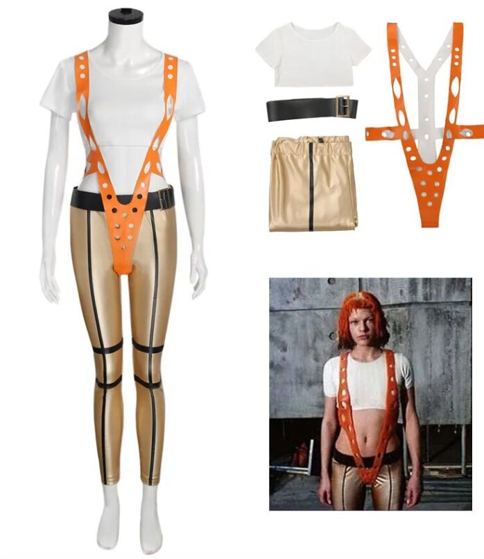 The Fifth Element Leeloo Cosplay Costume Full Set Sexy White Bandage Body Suit Orange Body Suit Halloween Cosplay Outfits