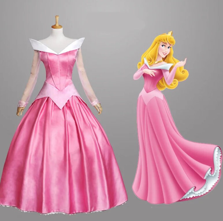 Halloween Adult Sleeping Beauty Blue Dress Princess Aurora Pink Dress Costume Deluxed Stage Dress S- XL Custom Order
