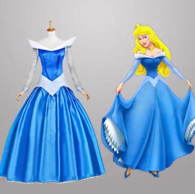 Halloween Adult Sleeping Beauty Blue Dress Princess Aurora Pink Dress Costume Deluxed Stage Dress S- XL Custom Order