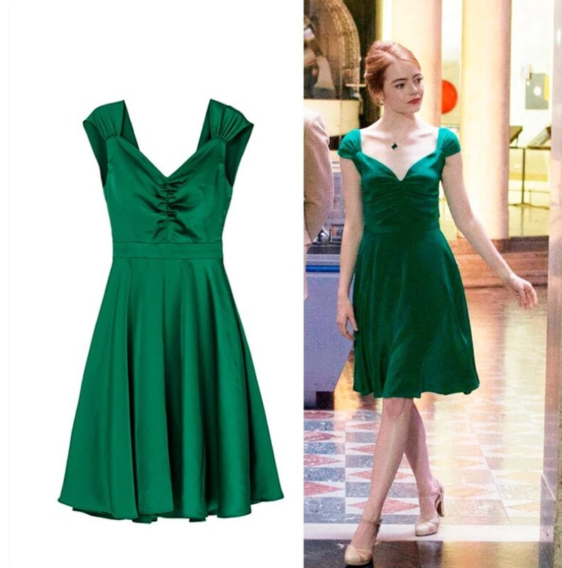Custom made La La Land Emma Stone Mia Cosplay Costumes Yellow Green Elegant Ladies Women Long Party Dresses Summer Style Adults Dresses