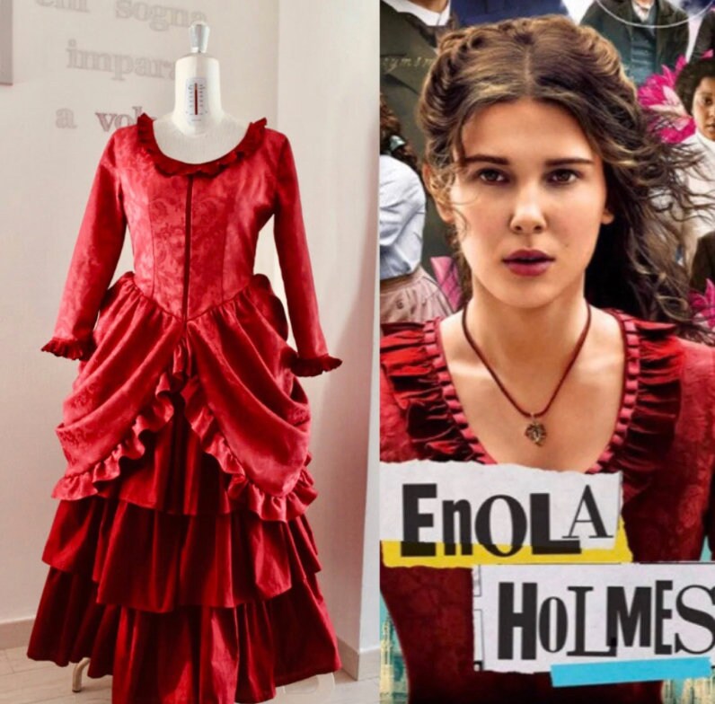 Enola Holmes cosplay dress Victorian Enola Holmes red, blue bustle ball dress 1880s red ball gown rococo dress gown custom made