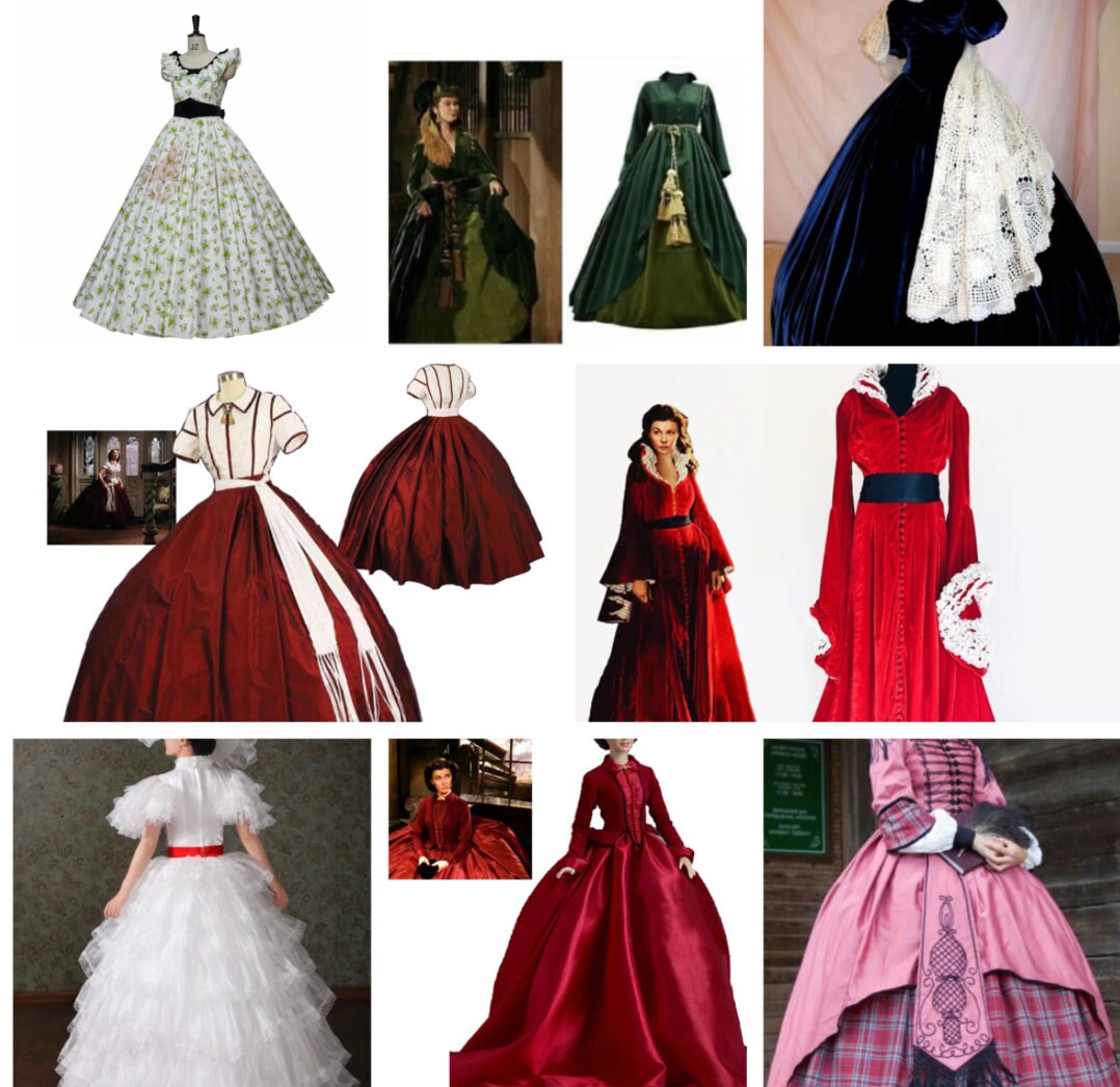 Custom made Gone With The Wind Scarlett O'hara Cosplay Vivien Leigh Movie Costume Floral Dress Ball Gown 19 Century Women Dresses