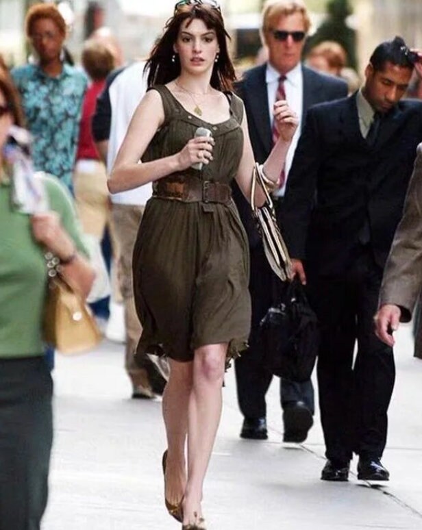 Custom made Devil Movie Wears Cosplay Andrea Sachs Costume Hathaway Women's Green Sleeveless Dress ,brown blouse Halloween Outfit