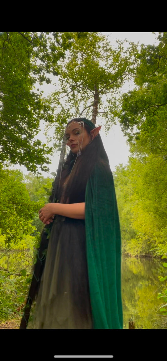 Elf princess/queen emerald forest green velvet one size cape, halloween fairy accessories