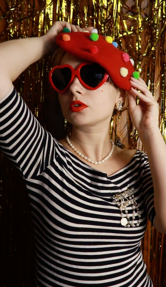 Bright Fashion Pom pom beret, fashion handmade hat , unique&funny gift, custom made