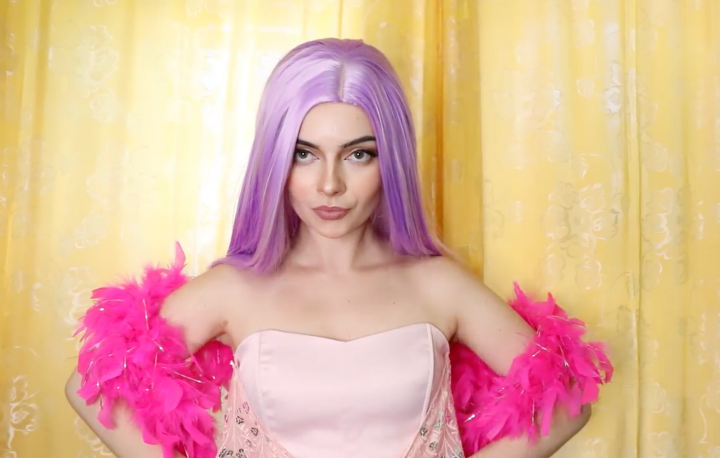 Fashion lilac purple long straight wig, women haircare, long wig with cap