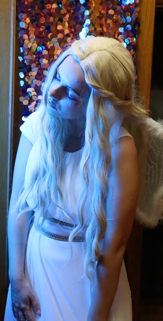 Angelic long white chiffon dress& feather wings bundle, Halloween ,photoshoot outfit