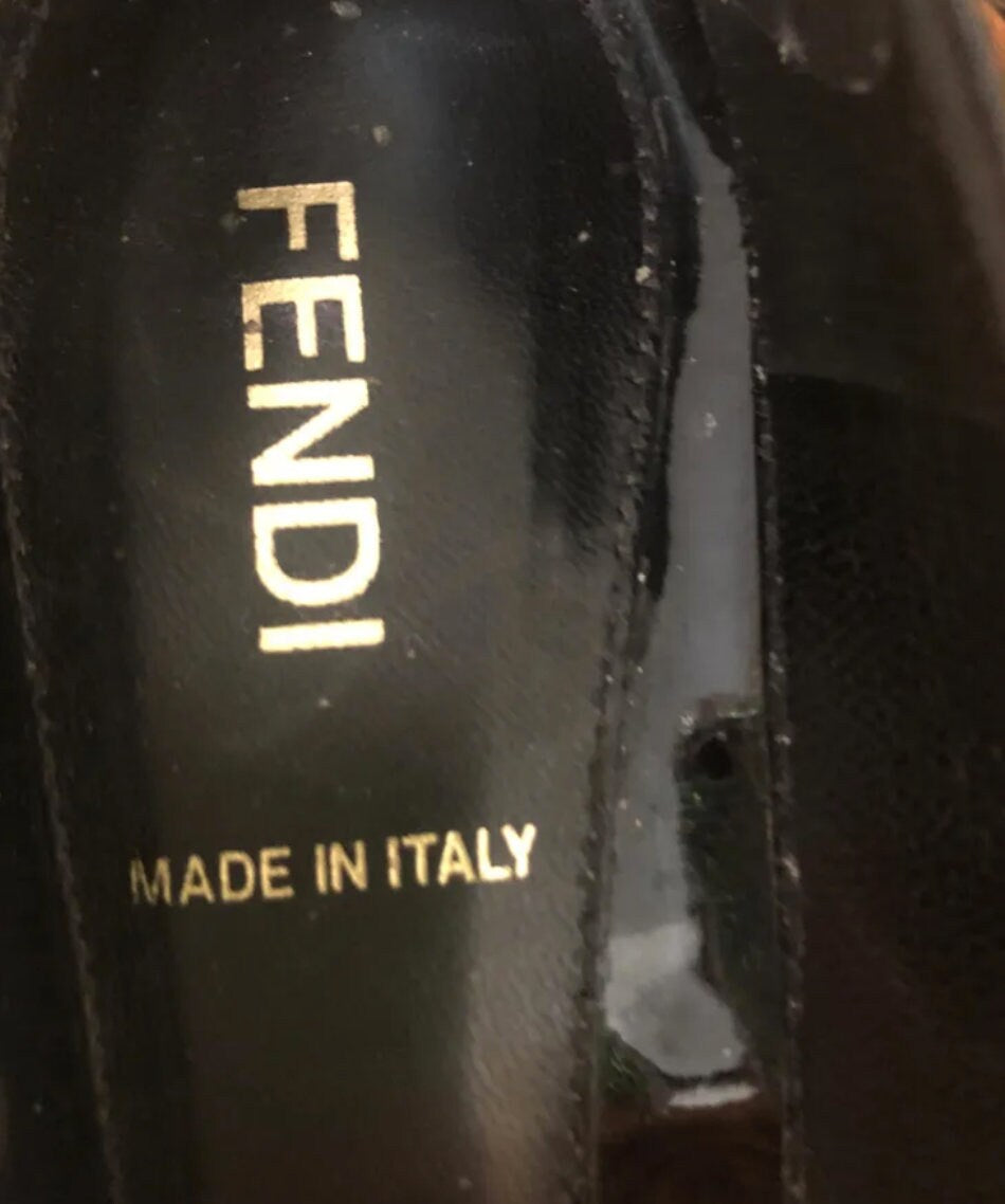 Vintage Fendi leather heels, pumps, women designer brand, leather shiny lacquer shoes, capsule wardrobe