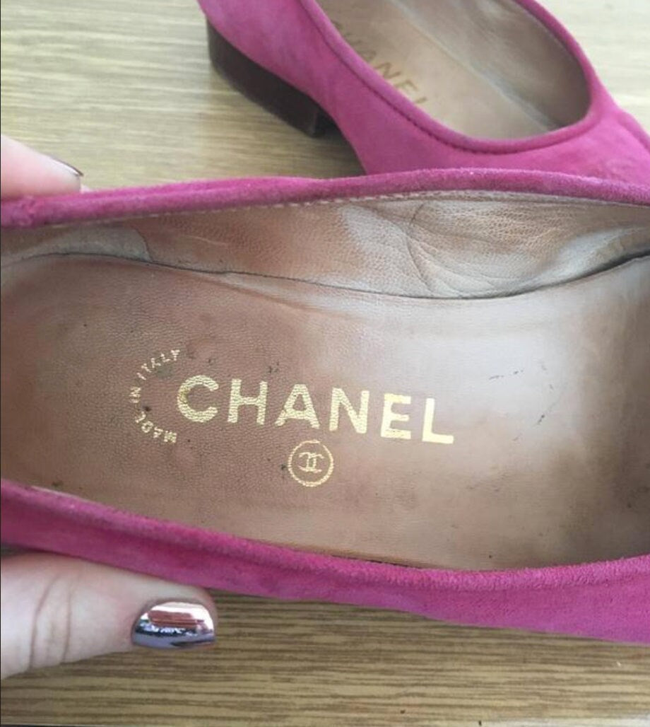 Vintage Authentic Chanel loafers, women designer shoes, designer vintage, vintage shoes, pink Chanel flats