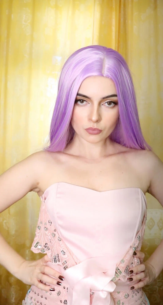 Fashion lilac purple long straight wig, women haircare, Kylie Jenner hair, long wig with cap