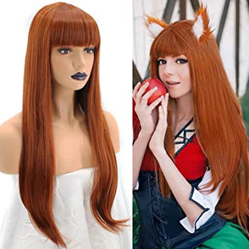 Ginger Wig with Bangs - Auburn Wigs for Women, Copper Red Long Realistic Hair, Best Heat Resistant Wigs for Daily/Halloween/Party/Cosplay