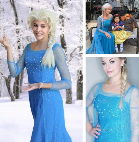 Frozen Elsa Princess Long Dress Sequin Mesh Elsa Costume Adult Snow Queen Costume Party Dress Halloween Carnival Cosplay Costume