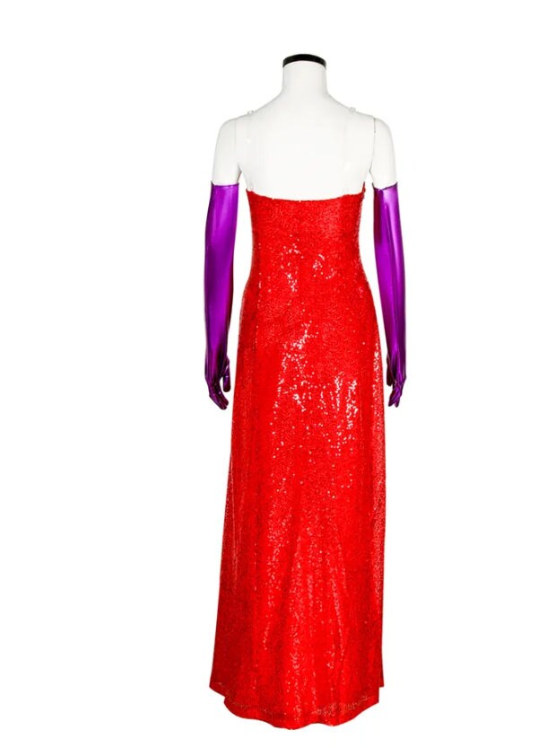 Movie Who Framed Roger Rabbit Jessica Cosplay Dress High Split Red Sequined Dresses with Purple Gloves Halloween Cosplay Outfits