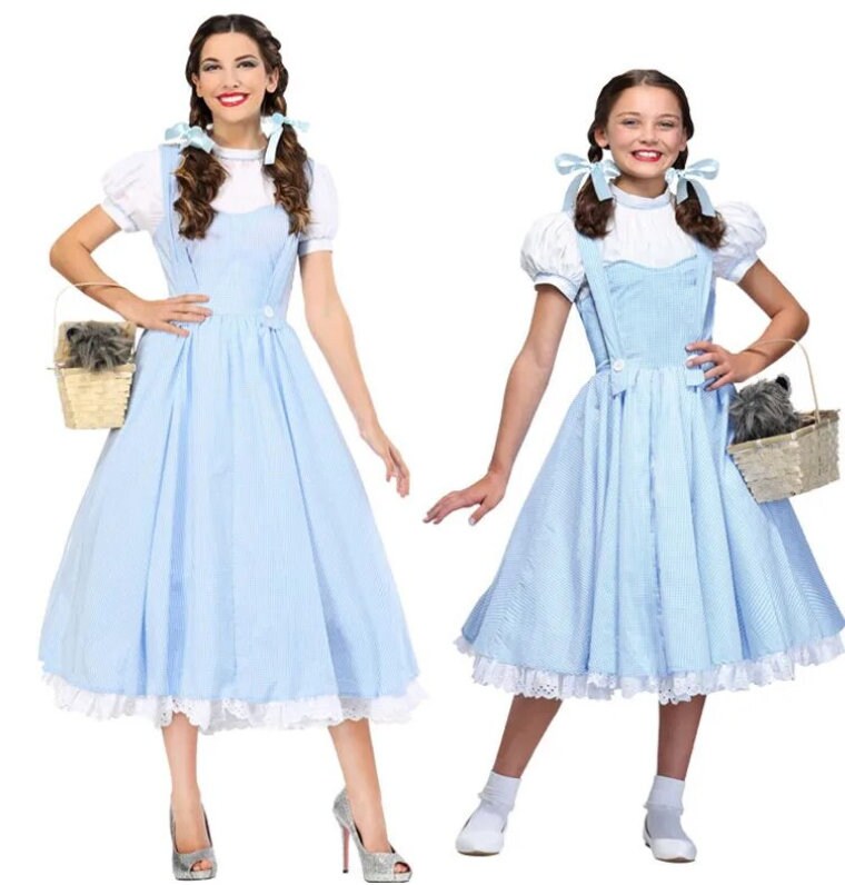 Womens Wizard Of Oz Dorothy,Good/bad witch, Costume,Fairytale Character Blue Gingham Dress Outfit,Halloween fashion