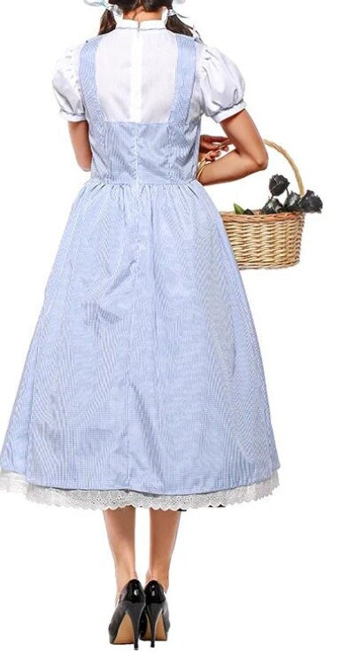 Womens Wizard Of Oz Dorothy,Good/bad witch, Costume,Fairytale Character Blue Gingham Dress Outfit,Halloween fashion