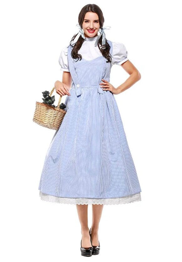 Womens Wizard Of Oz Dorothy,Good/bad witch, Costume,Fairytale Character Blue Gingham Dress Outfit,Halloween fashion