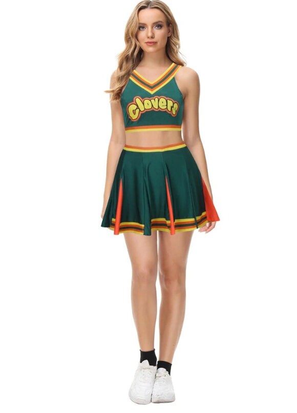 Bring It On Cosplay Costume Cheerleader Movie RCH Printed Top Skirt Cheerleaders Uniform Green Clovers Cheerleading Outfits Tank Top Mini