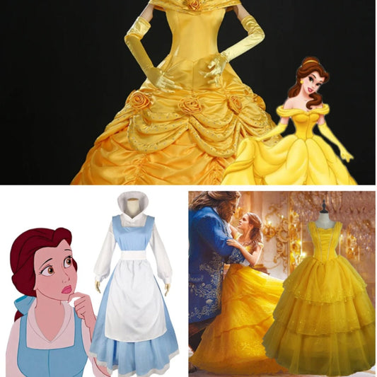 Top Quality Belle Princess Cosplay Costume For Adults Women Girls Christmas Halloween Party Dress Costume Custom Made yellow/blue dress