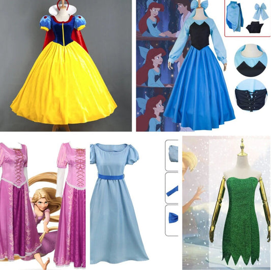 Adult Cosplay Dress Snow White Rapunzel Ariel mermaid Peter Pan Wendy Tinker Bell Girl Dress Women Adult Cartoon Princess Halloween Costume