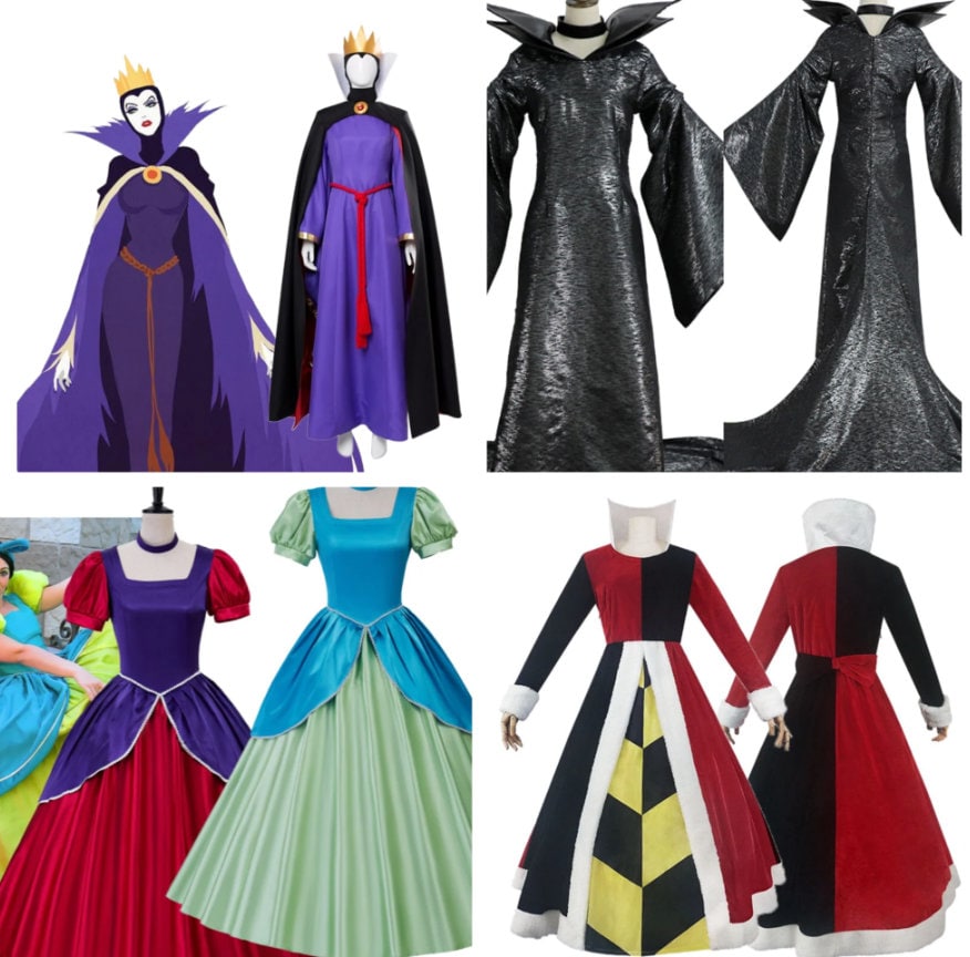 Custom made Disney villains Queen of hearts, Malificent, Evil Queen, Cinderella stepsisters Halloween female dresses party outfits