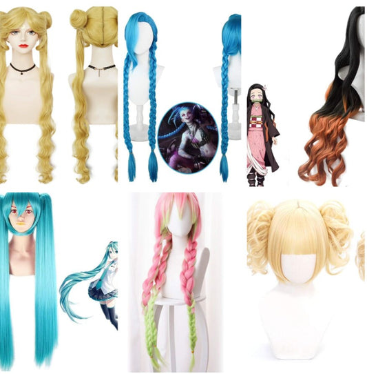 Custom made popular anime long/short wigs for cosplay, Sailor Moon,Jinx ,Himiko Toga,Kamado Nezuko,Hatsune Miku, Kanroji Mitsuri Halloween